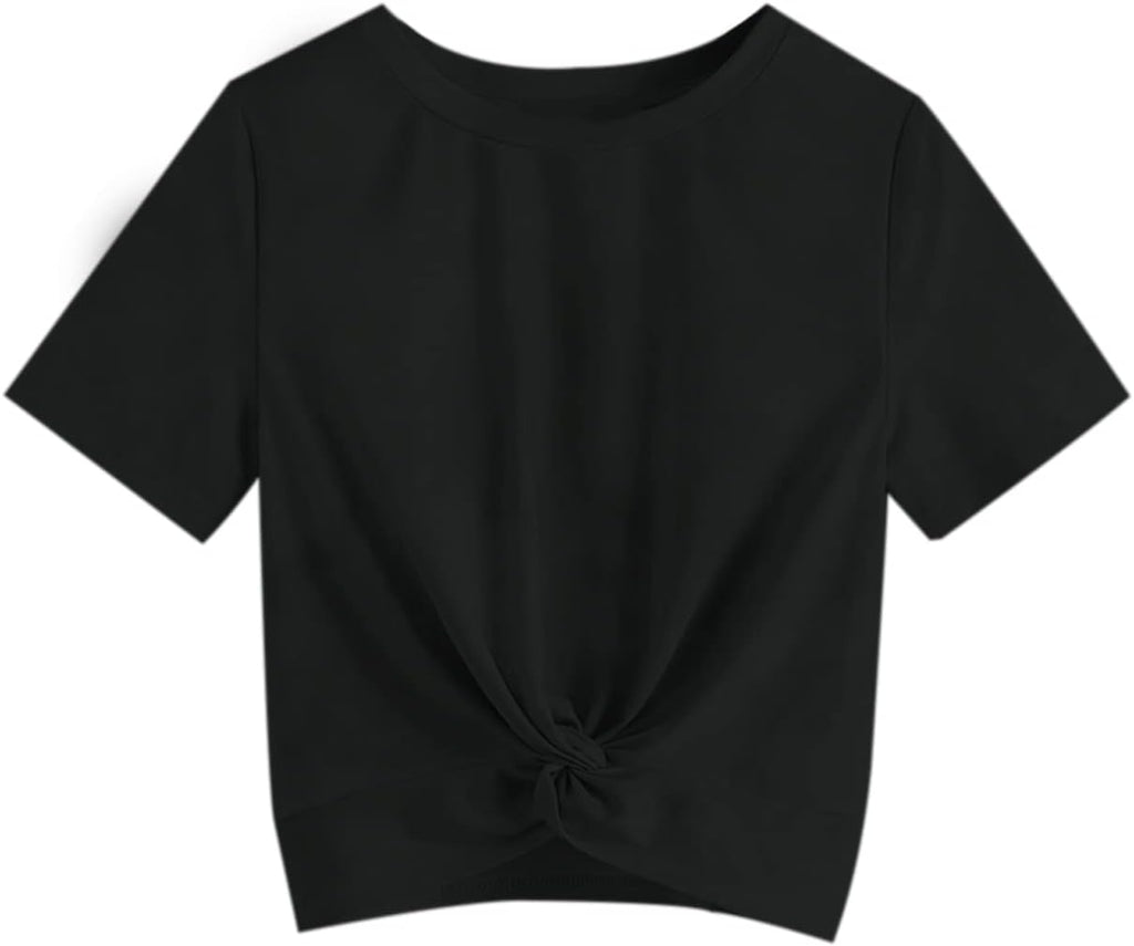 Girls Shirts Casual Summer Twist Front Tunic Blouses Cute Tee Shirt Tops Size 5-14 Years