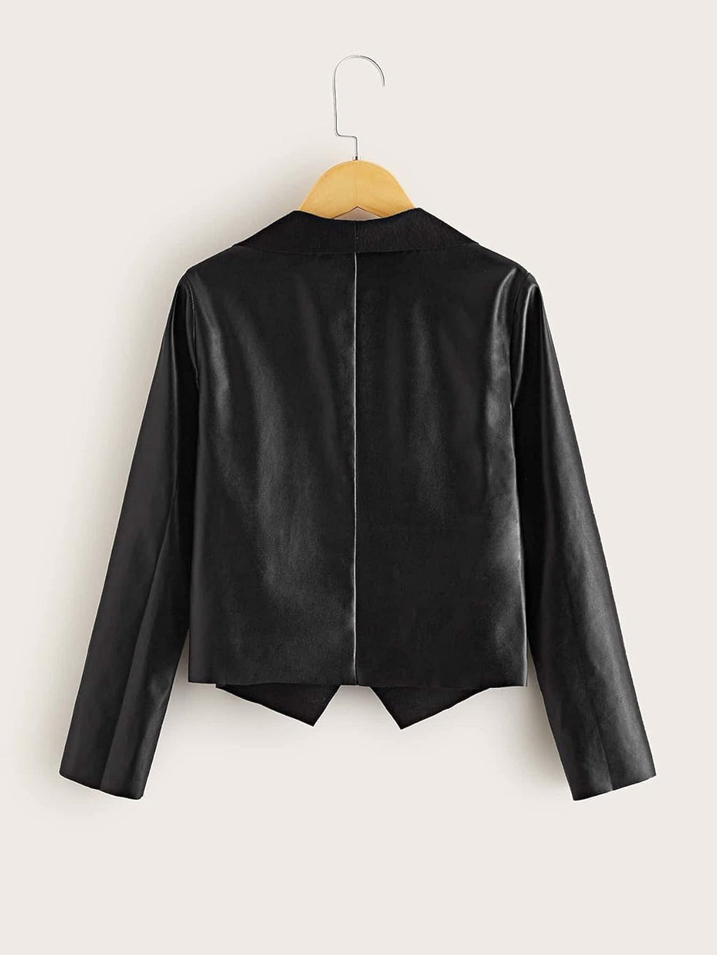 Girl's Waterfall Collar Faux Leather Jacket Open Front Coat Outerwear