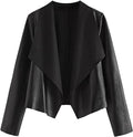 Girl's Waterfall Collar Faux Leather Jacket Open Front Coat Outerwear