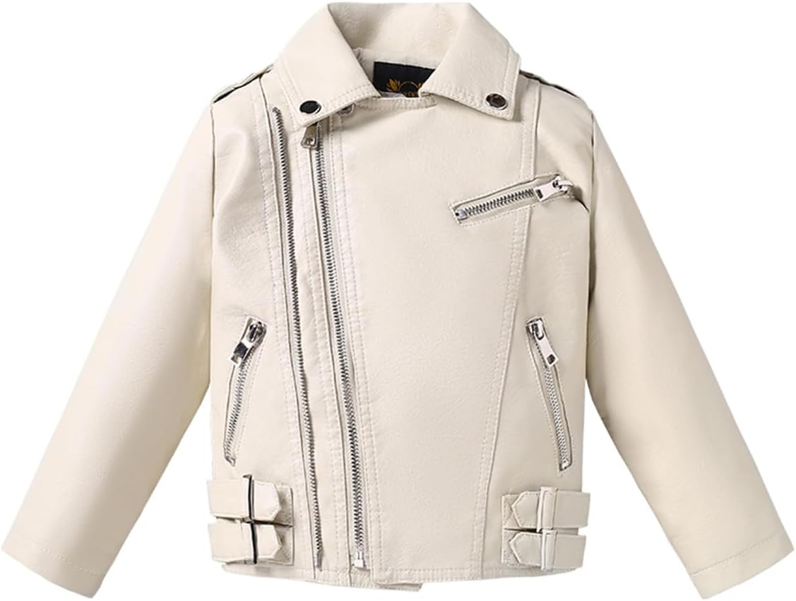 Girls Boys Biker Jacket Faux Leather Rivets Leather Motor Jacket Coat For Kids 3-16Years