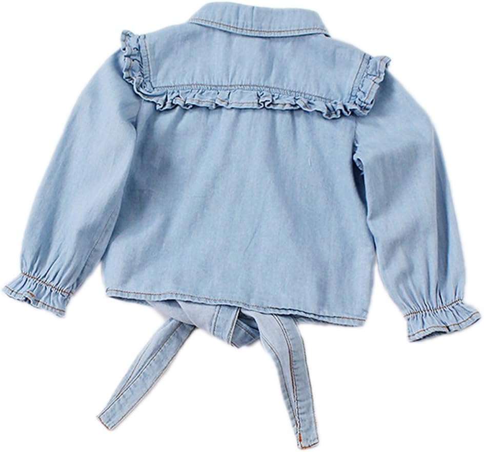 Colorful Childhood Girls Denim Crop Tie Shirt Blouse Toddler Shawl Button Down Shirts Children's Casual Tops