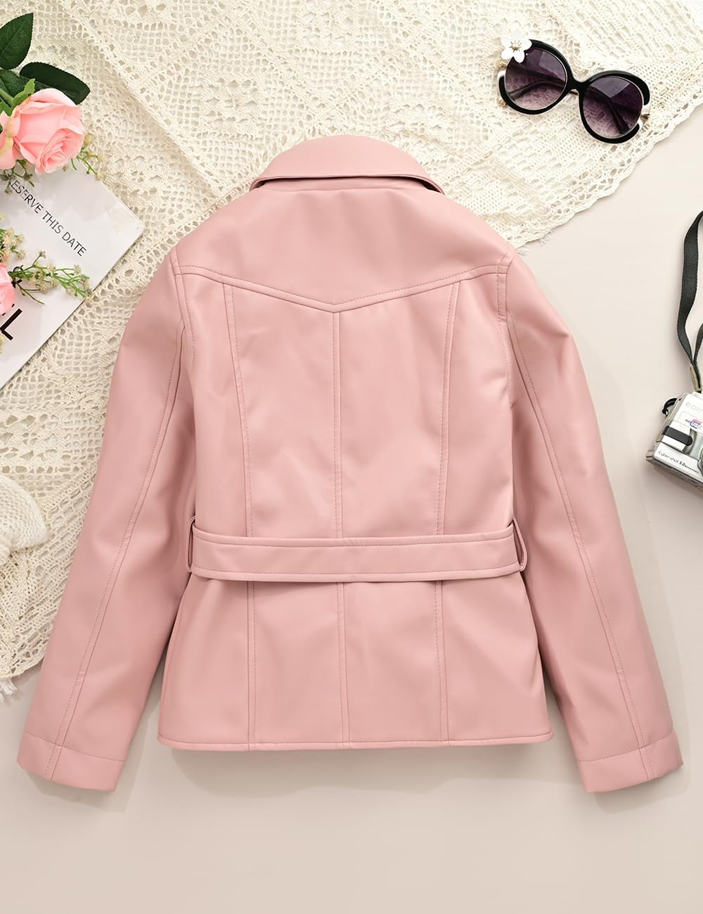 Girls Faux Leather Jacket Motorcycle Biker Coat Kid's Fall PU Outerwear (5-14 Years)