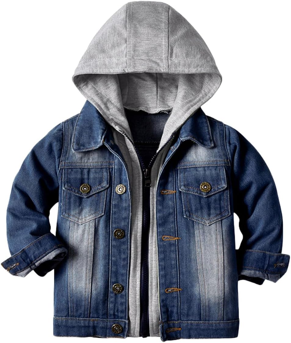 Boys Kids Hooded Denim Jacket Teens Jean Jacket with Hood