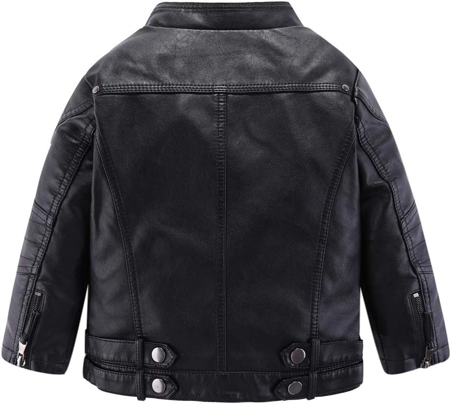 Little Boys Girls Motorcycle Jacket Collared Faux Leather
