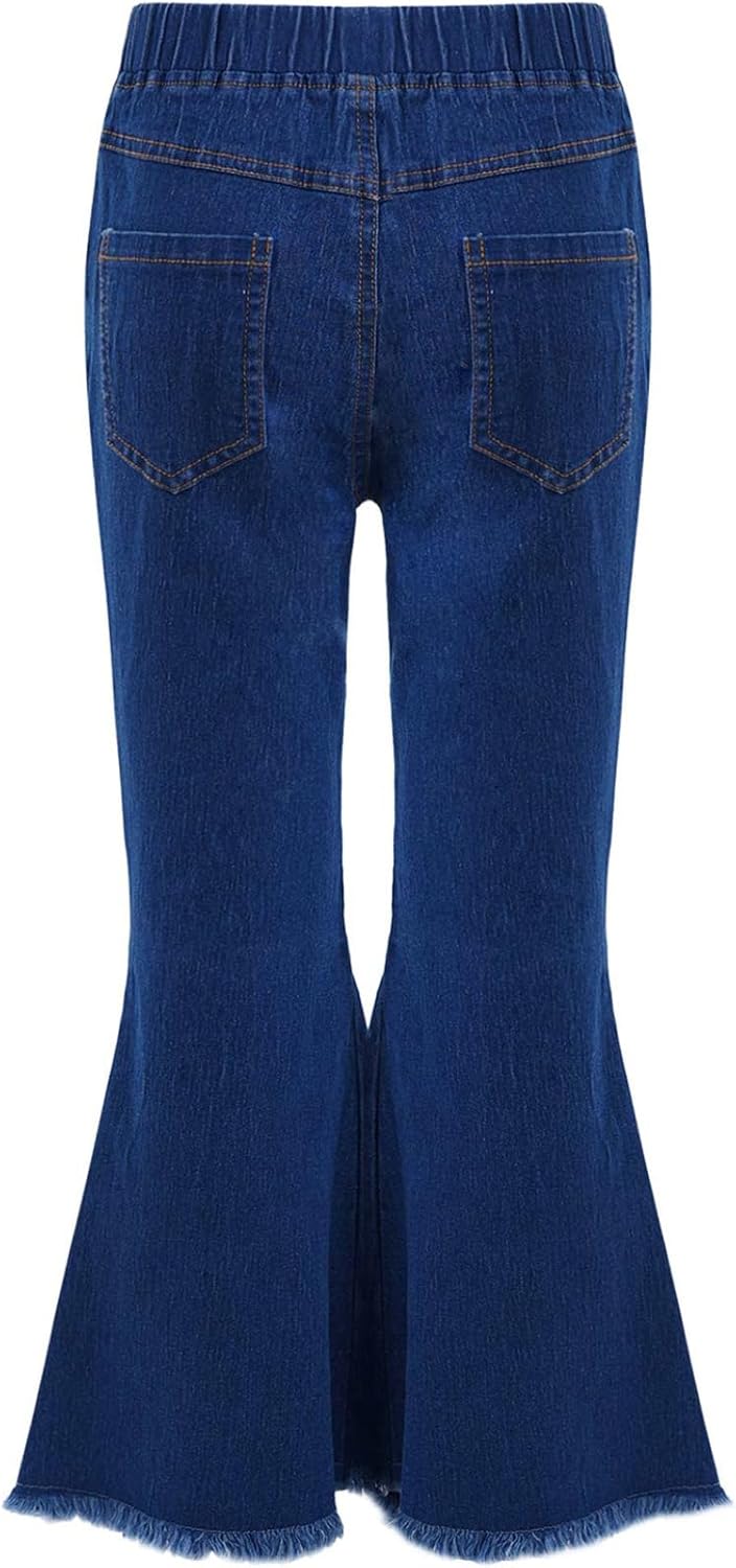 Kids Girls Casual Jeans Bell Bottom Denim Pants Jeans Ripped High Waist Retro Wide Leg Flare Pants
