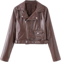 Girl's Zip Up PU Leather Jacket Long Sleeve Crop Outerwear with Belted