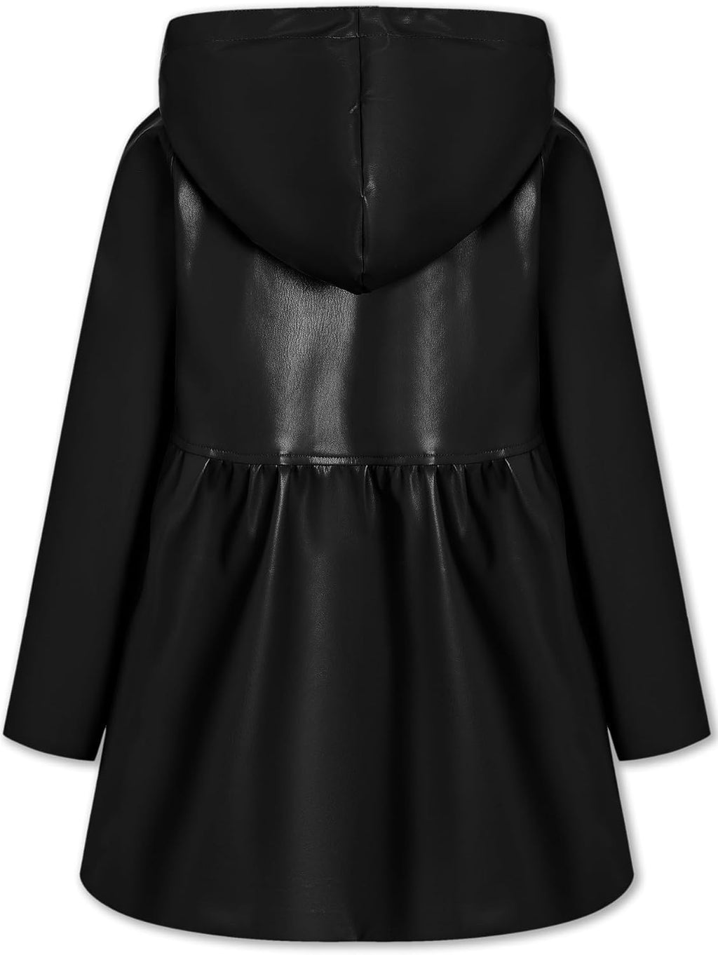 Kids Girls PU Faux Leather Trench Coat Hooded Winter Outwear Jackets, 2-14 Years