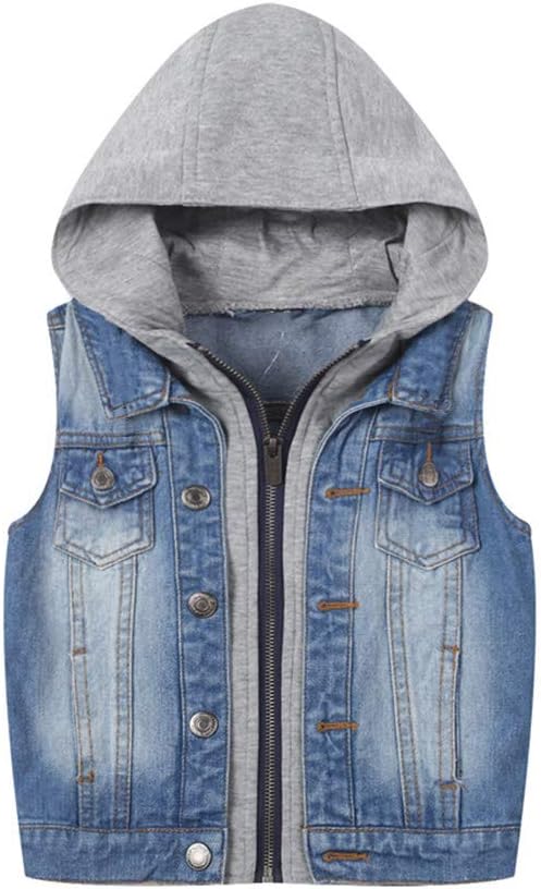 Boys Sleeveless Denim Jacket Girls Jean Vest Hoodies Kids Waistcoat Outerwear