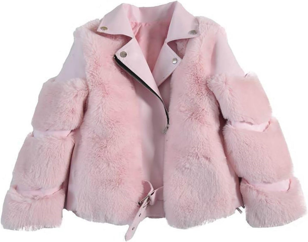 Toddler Girls Belted Faux Leather Moto Jacket Fall and Winter Fashion Biker Coat Zip Leather Jackets Snow Suit
