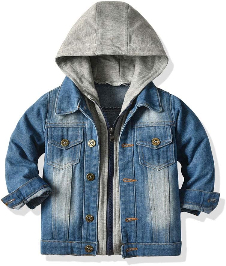Little Boys Girls Hooded Zipper Denim Coats Kids Jeans Jacket Outerwear Tops