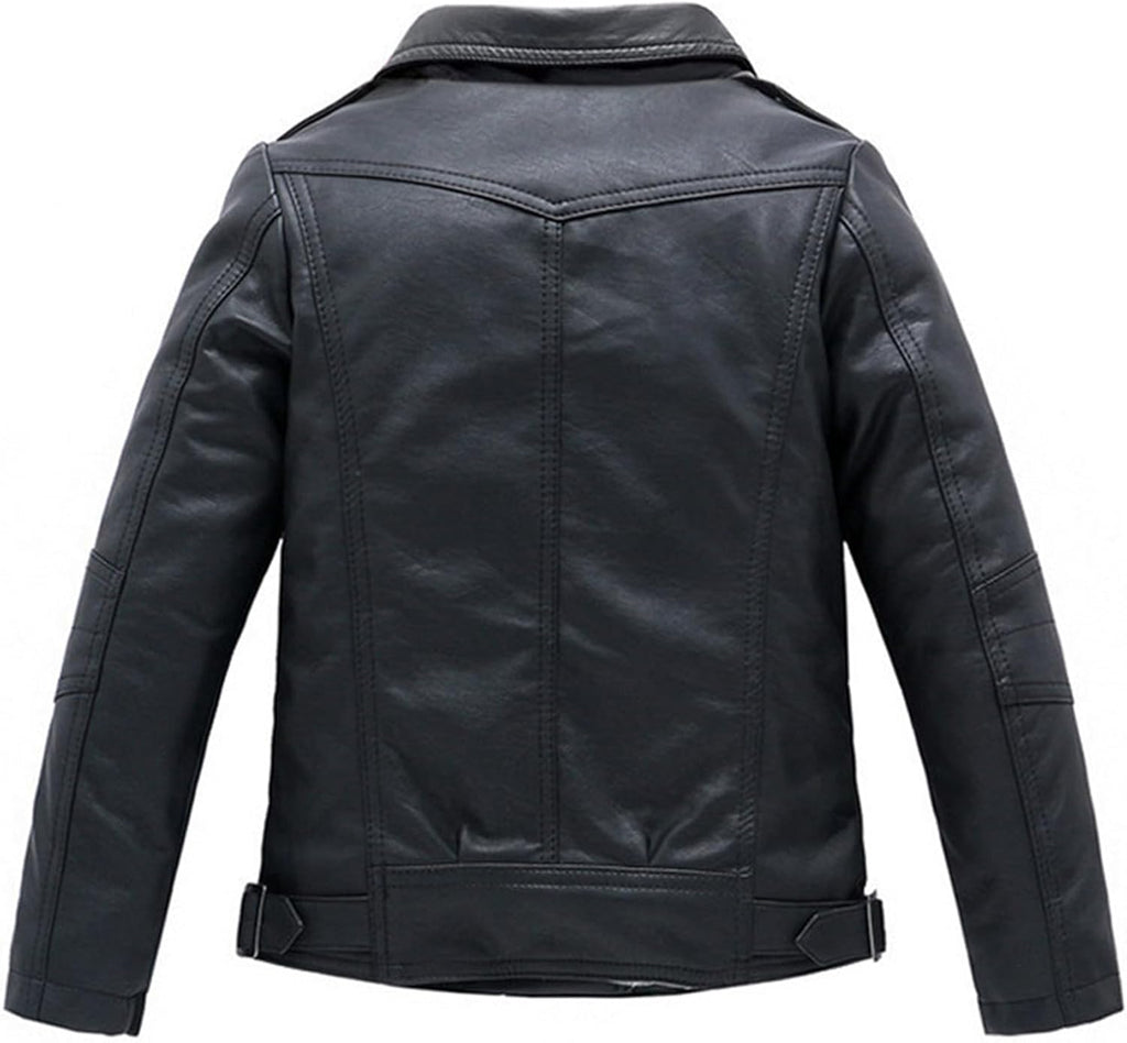 Boys Girls Spring Motorcycle Faux Leather Jackets with Oblique Zipper