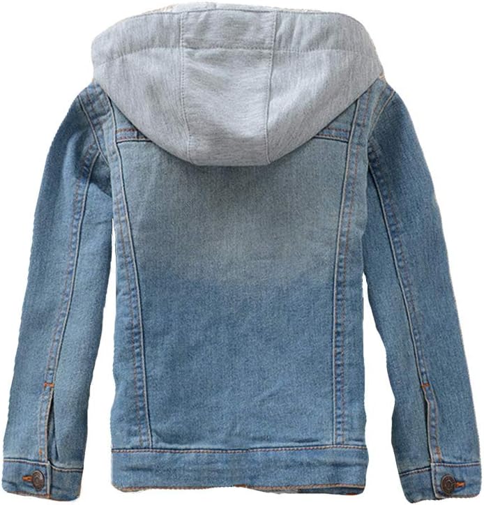 Kids Boys Girls Hooded Denim Jacket Zipper Coat Outerwear