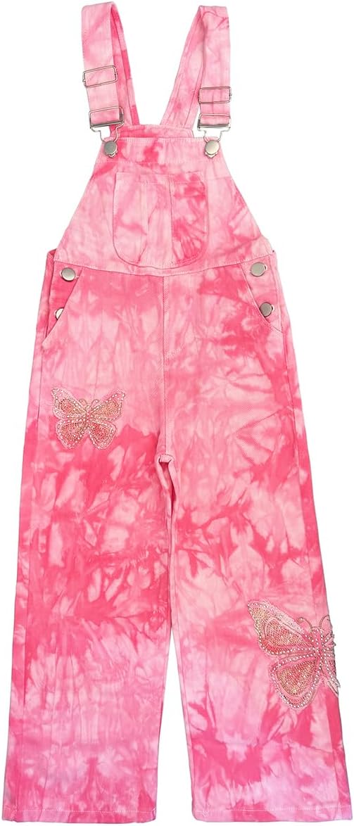 5-14years Little Big Girls Butterfly Embroidery Blue Denim Overalls