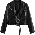 Girl's Fax PU Leather Jacket Zip Up Long Sleeve Moto Biker Jacket Motorcycle Coat Streetwear Crop Outerwear
