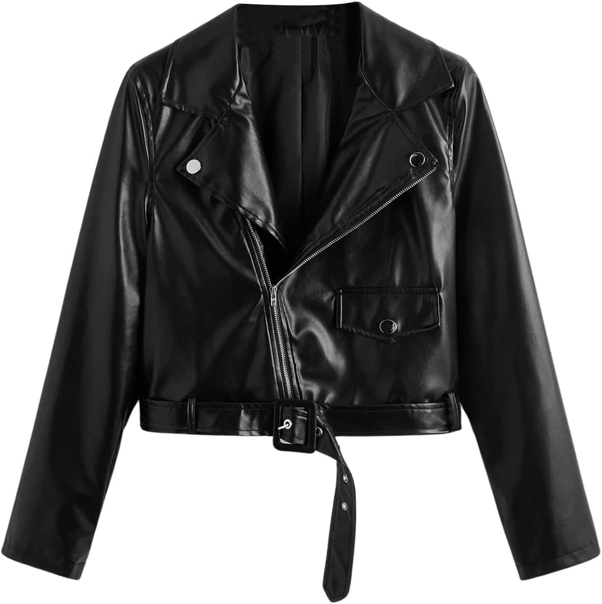 Girl's Fax PU Leather Jacket Zip Up Long Sleeve Moto Biker Jacket Motorcycle Coat Streetwear Crop Outerwear