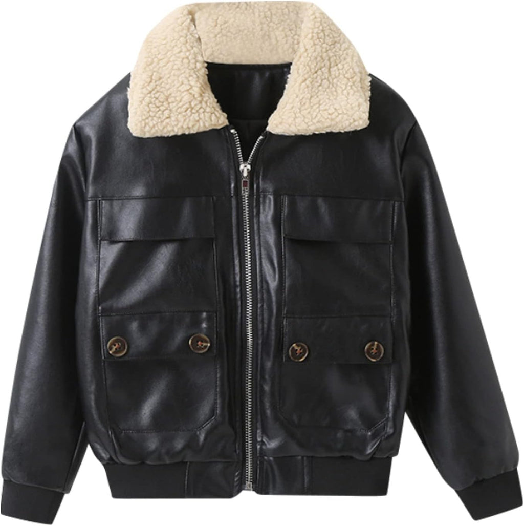 Toddler Baby Boy Motorcycle Faux Leather Jackets Windproof Warm Thick Zipper Outerwear Coat