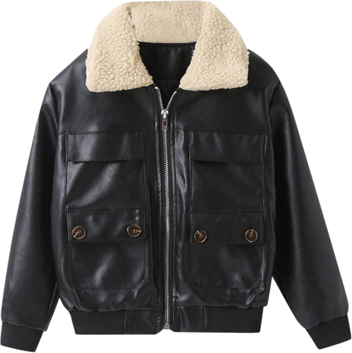 Toddler Baby Boy Motorcycle Faux Leather Jackets Windproof Warm Thick Zipper Outerwear Coat