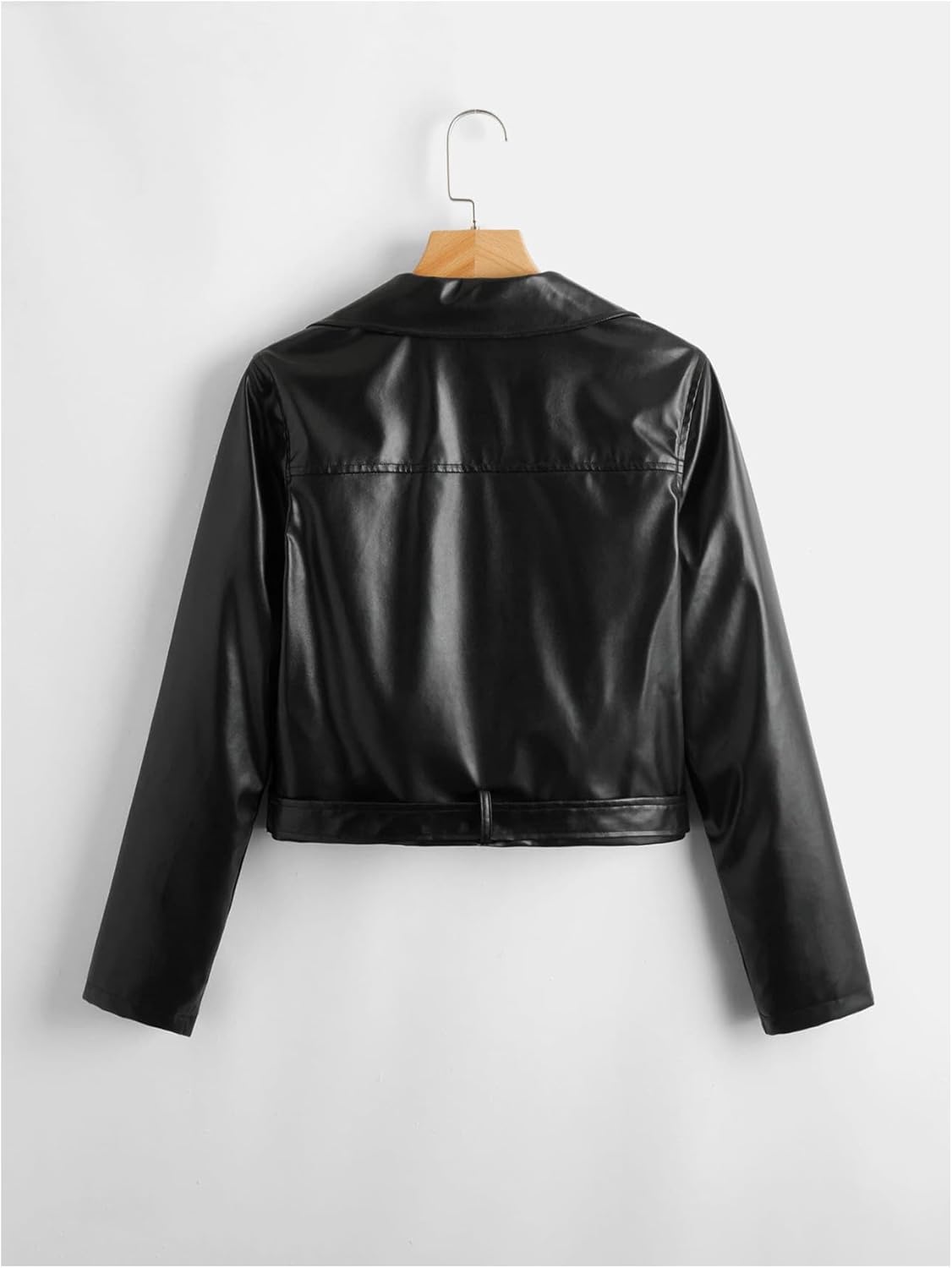Girl's Fax PU Leather Jacket Zip Up Long Sleeve Moto Biker Jacket Motorcycle Coat Streetwear Crop Outerwear