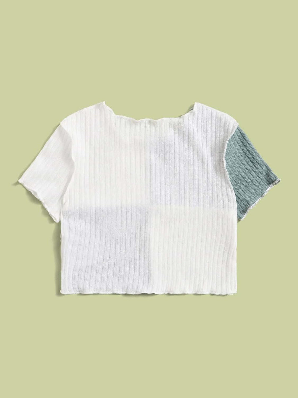 Girls Rib Knit Color Block Crop Tee Short Sleeve Lettuce Trim Crewneck Tshirt