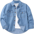 Boy's Long Sleeve Button Down Denim Shirts Jean Top with Pockets