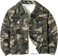 Boy's Camo Print Button Front Denim Jacket Casual Long Sleeve Outerwear Coat