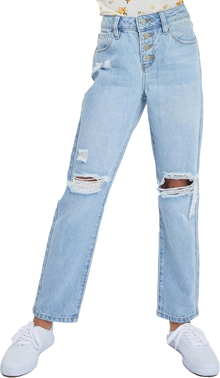 Girls  Button Fly Straight Leg Hybrid Jeans