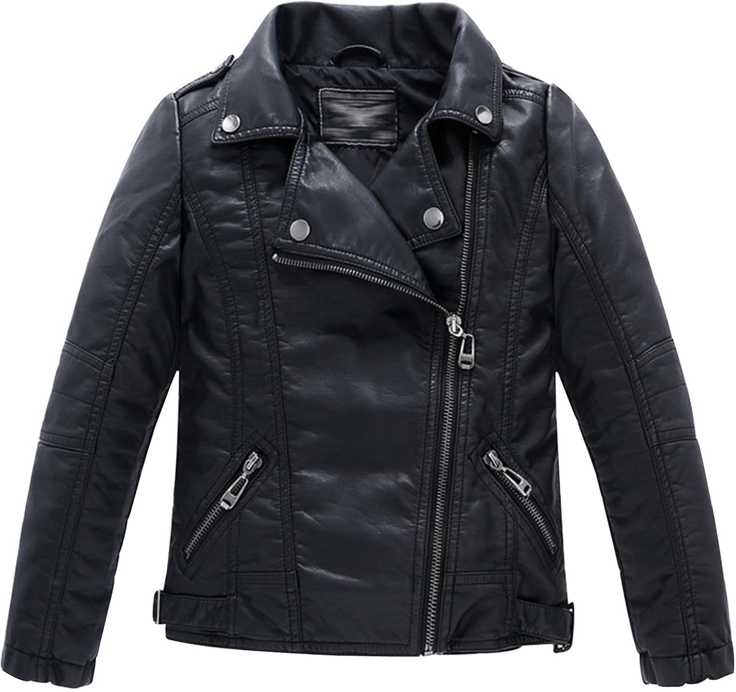 Boys Girls Spring Motorcycle Faux Leather Jackets with Oblique Zipper
