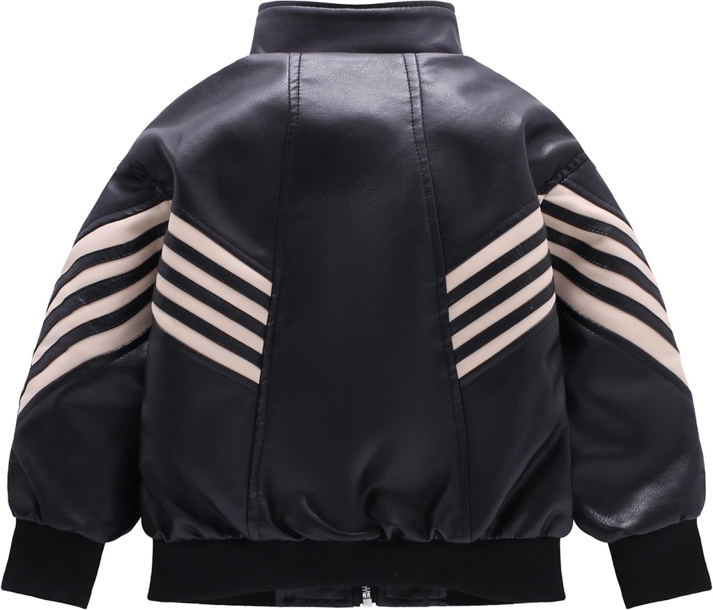 Kids PU Leather Flight Bomber Aviator Jackets Boys Motorcycle Biker Leather Jackets Coat For 3-14Years