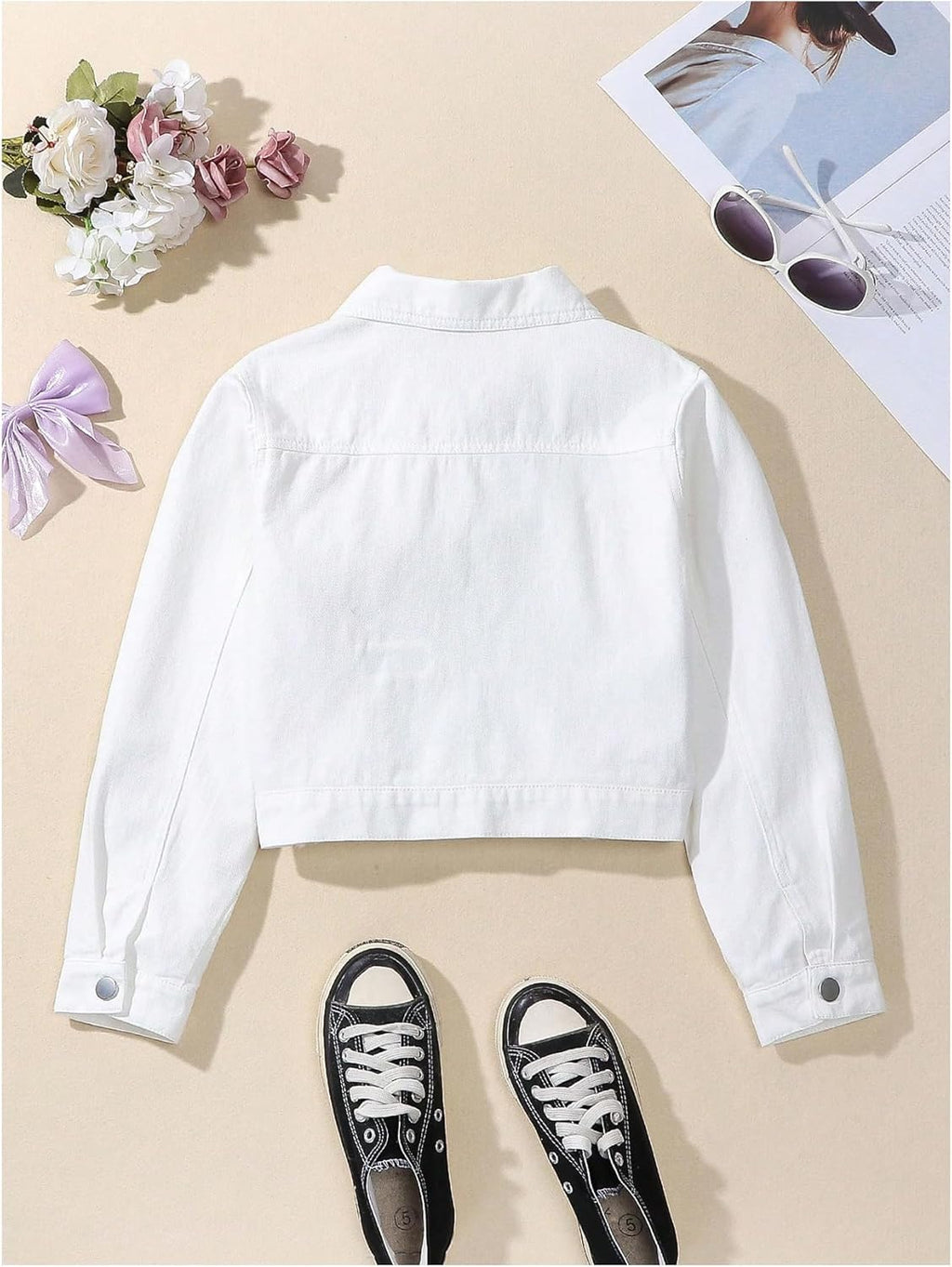 Girl's Bow Jean Jacket Long Sleeve Button Down Denim Coat