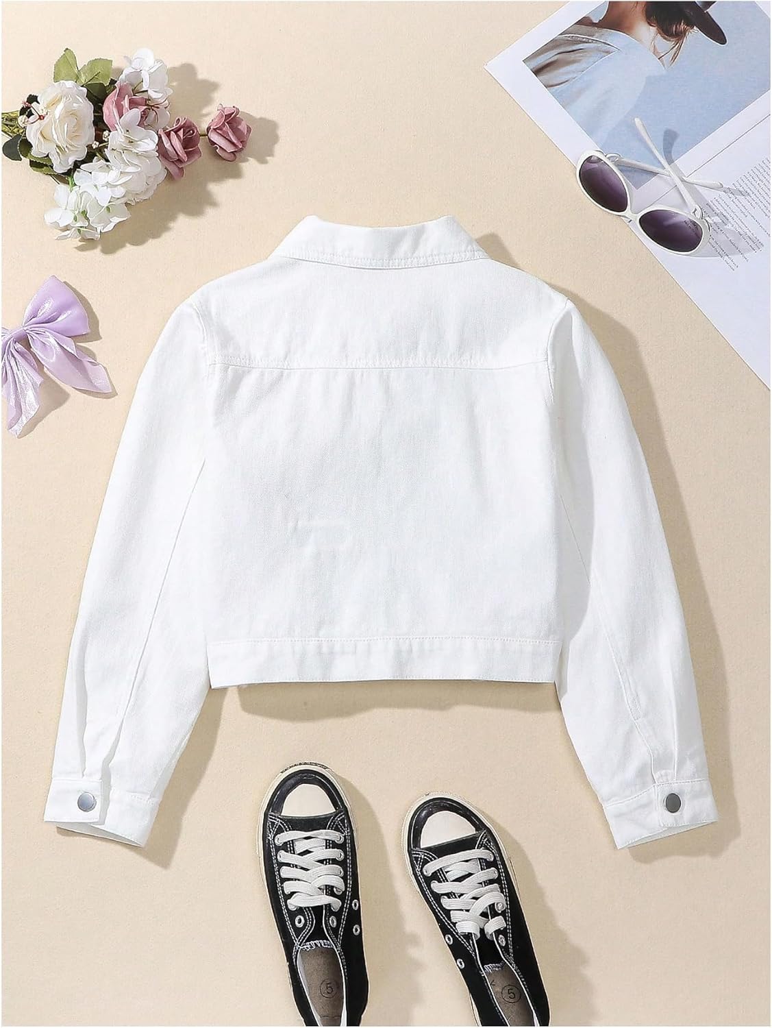 Girl's Bow Jean Jacket Long Sleeve Button Down Denim Coat