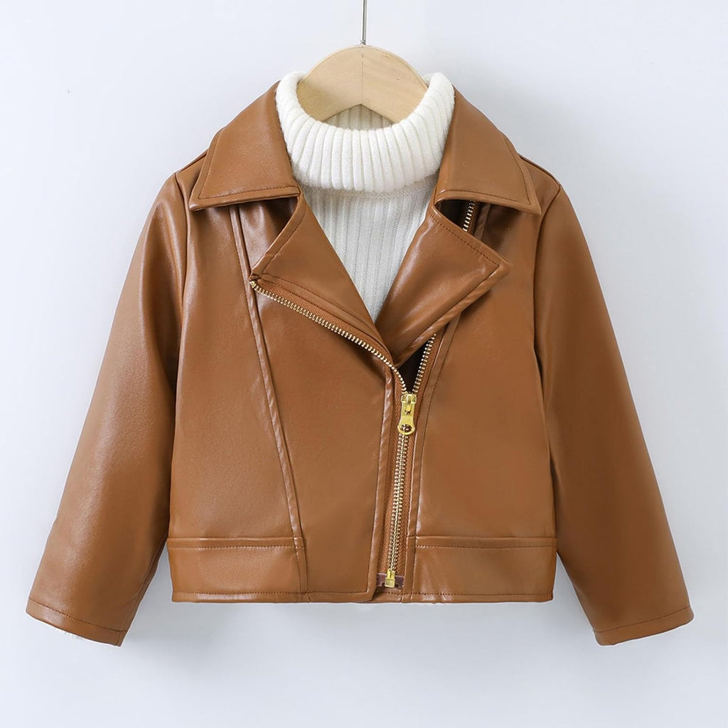 Toddler Boys Girls Motorcycle Leather Jacket Lapel  Zipper Coat Baby Long Sleeve Autumn Fashion Clothing