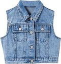 Girl's Denim Vest Button Down Fashion Sleeveless Jean Jacket Cute Crop Tops