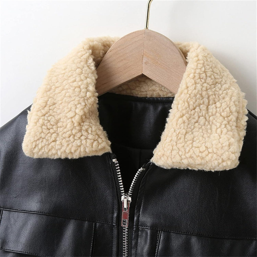 Toddler Baby Boy Motorcycle Faux Leather Jackets Windproof Warm Thick Zipper Outerwear Coat