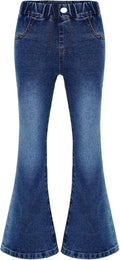 Girls Washed Denim Pants Skinny Flared Jeans Elastic Waistband Bell-Bottoms for Kids 5-16 Years