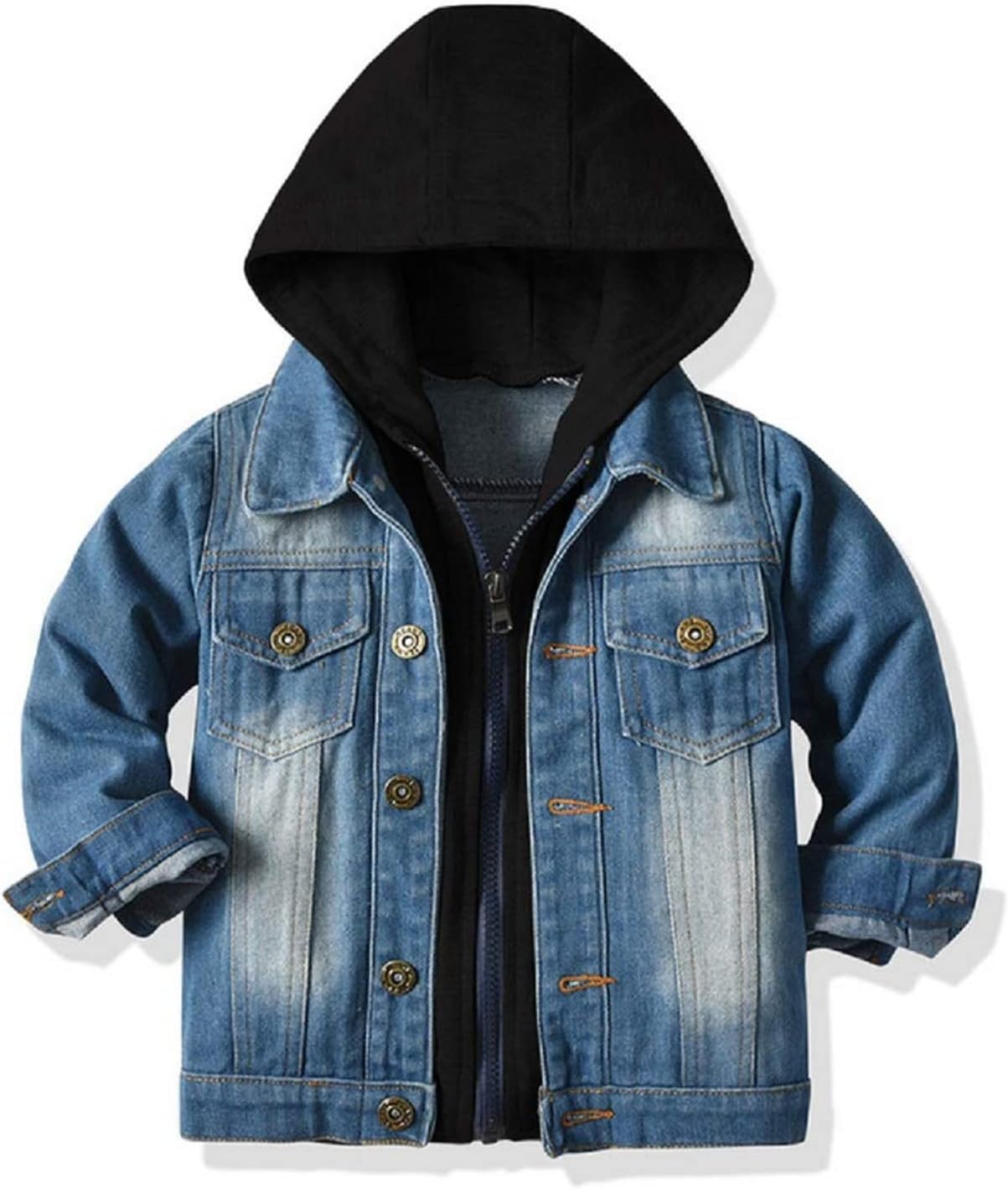 Little Boys Girls Cardigan Hooded Lapel Zipper Pocket Baby Denim Coat Jackets Outerwear
