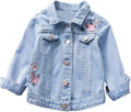 Girls Embroidered Denim Jacket Long Sleeve Botton Down Tops Laple Up Floral Prints with Pocket Coat Fashion Playwear