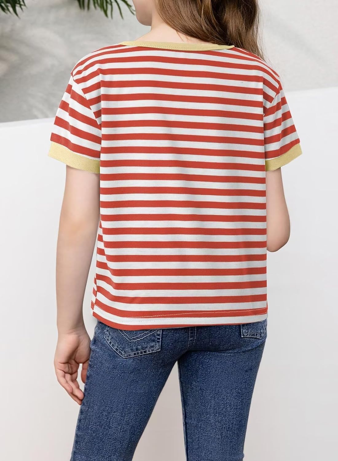 Girls Striped Color Block Short Sleeve T Shirts Casual Crewneck Summer Cute Tee Tops 4-13 Years