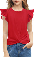 Girls Shirt Short-Sleeve Twist Front T-Shirt for Girls Cute Flying Sleeves Summer Blouse for Girls Tunic Tee Tops