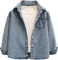 Girl's Long Sleeve Button Front Collared Denim Shirt Jean Jacket Outwear