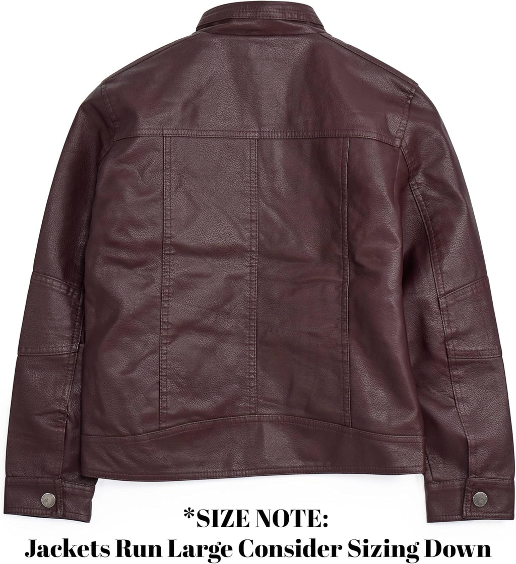 Teen Faux Leather Jacket for Fall & Winter, Kids Outerwear Coat, Motorcycle PU Leather Jacket for Boys (Sizes 8-18)