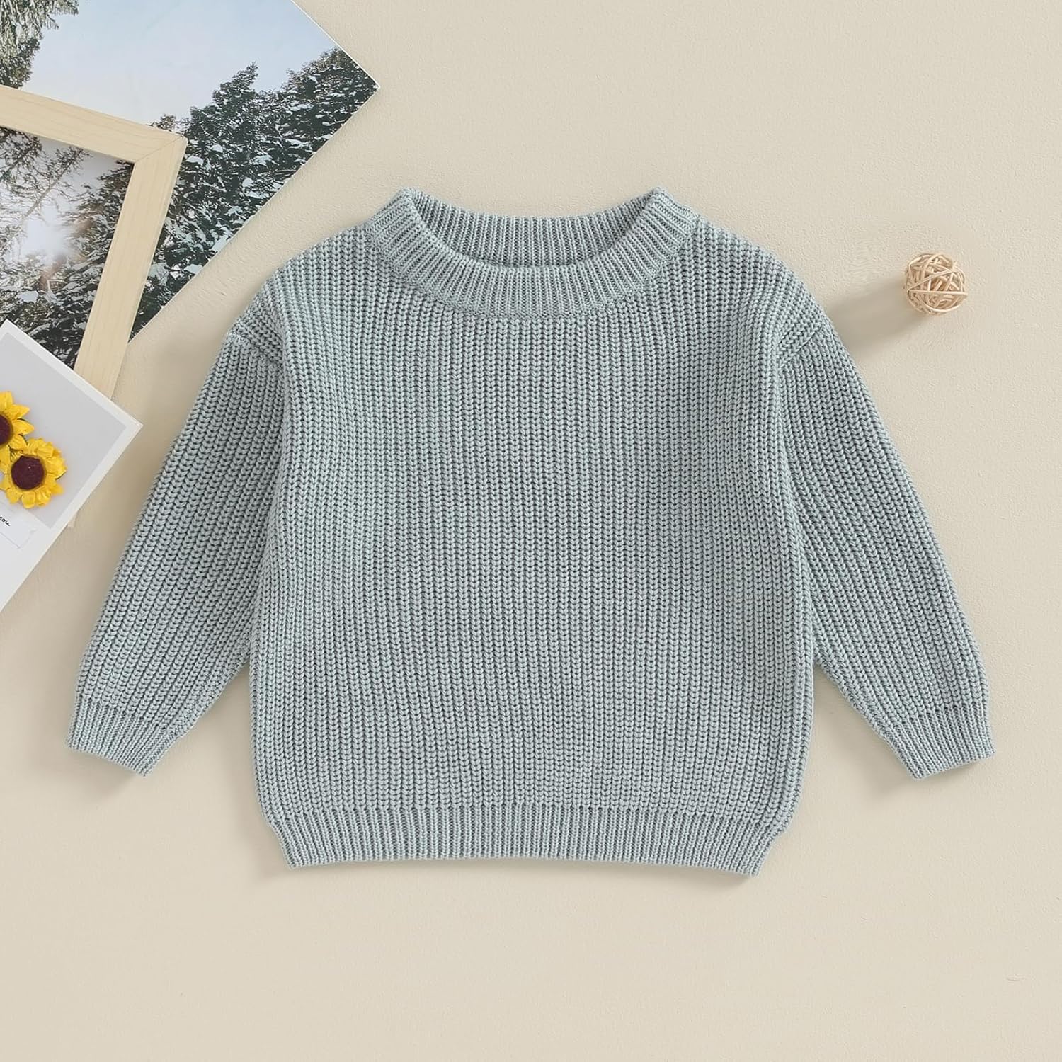 Baby Girl Boy Toddler Knit Sweater Cute Round Neck Long Sleeve Blouse Pullover Oversized Sweatshirt Warm Kids Tops