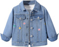 Girl's Floral Embroidery Jean Jacket Button Up Long Sleeve Denim Jackets