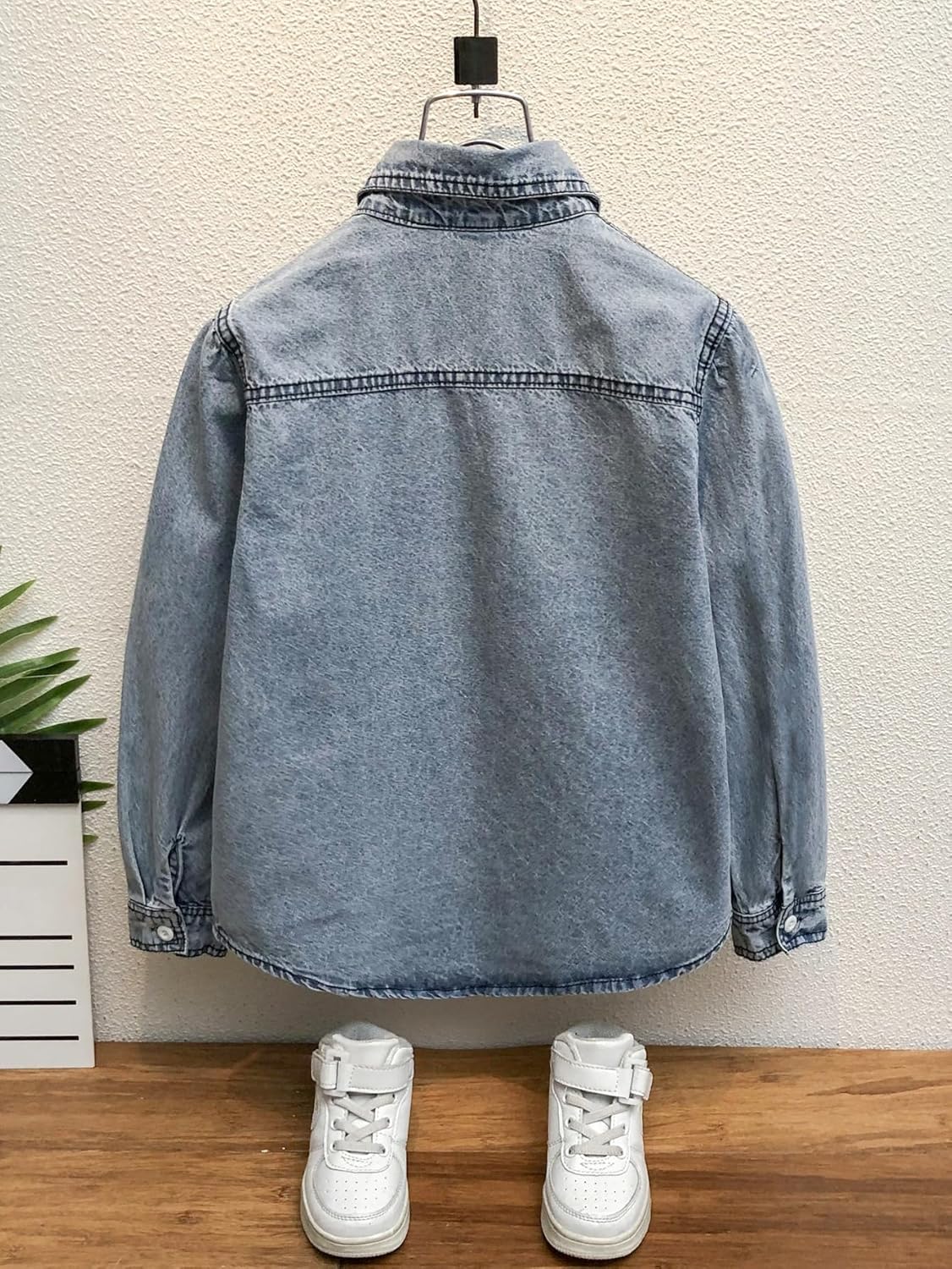 Girl's Long Sleeve Button Front Collared Denim Shirt Jean Jacket Outwear