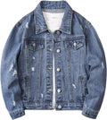 Boy's Ripped Long Sleeve Button Front Denim Jacket Coat Outerwear
