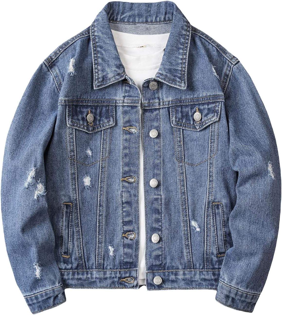 Boy's Ripped Long Sleeve Button Front Denim Jacket Coat Outerwear
