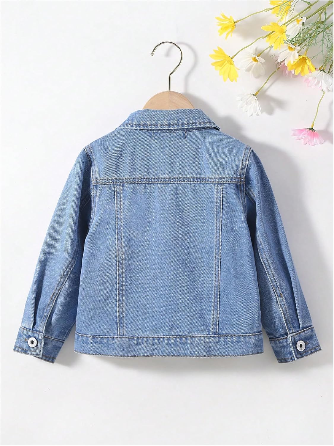 Girl's Floral Embroidery Jean Jacket Button Up Long Sleeve Denim Jackets