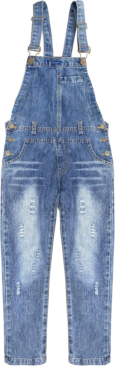 Girls Kids Overalls Jeans Adjustable Strap Ripped Denim Cute Jumper Jumpsuits Pants 6-13T