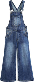 Girls Denim Overalls,Little Big Kids Wide-Leg Jeans Dungarees Pants
