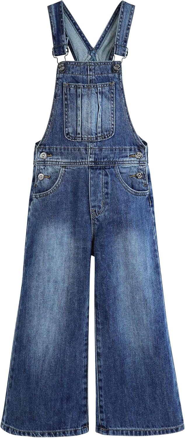 Girls Denim Overalls,Little Big Kids Wide-Leg Jeans Dungarees Pants