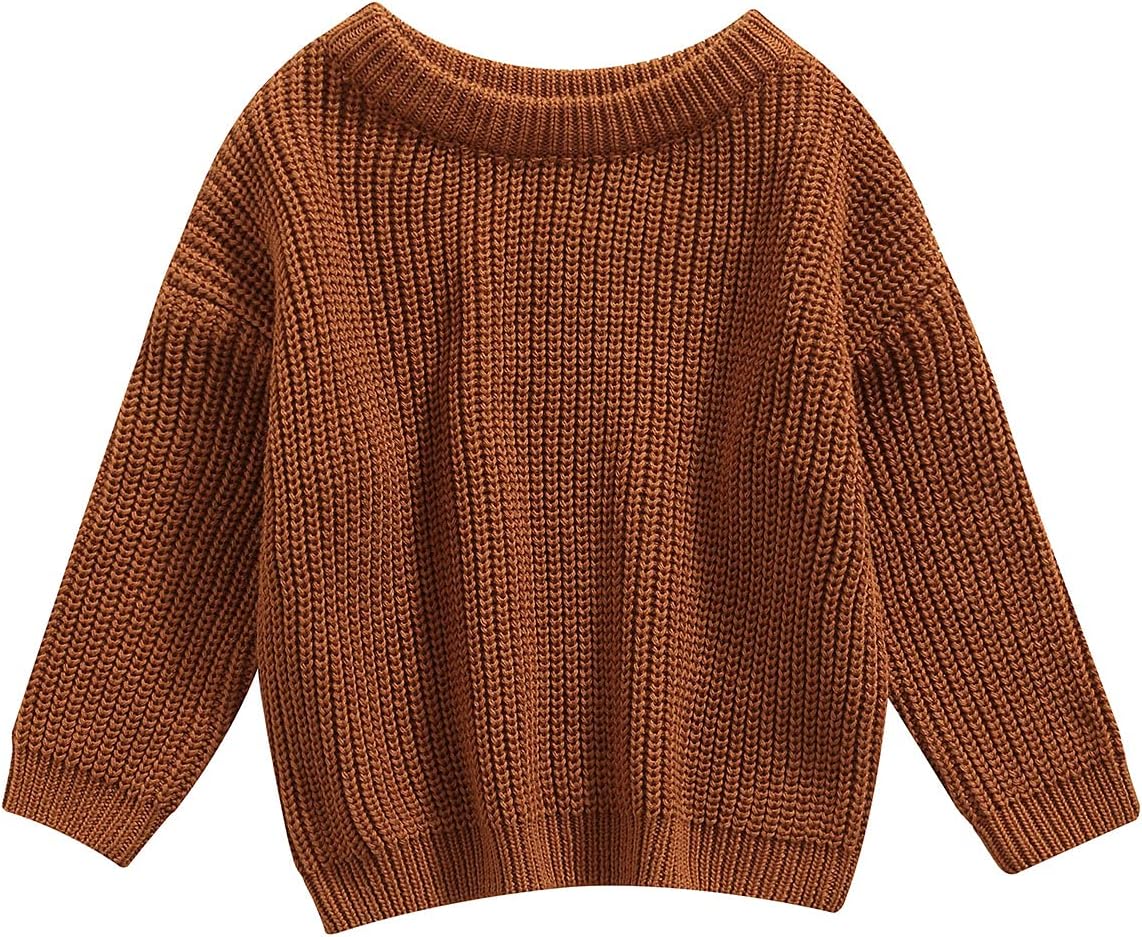 Toddler Infant Baby Girl Boy Knit Sweater Solid Color Oversized Crewneck Warm Pullover Sweatshrit Fall Winter Tops